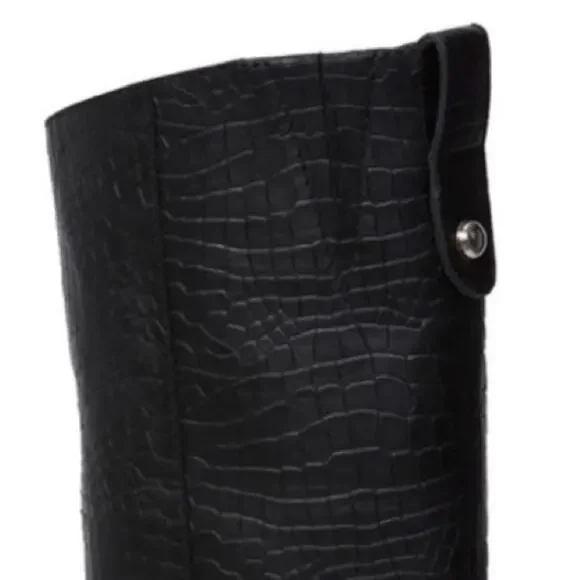 Paige Bella Black Tall/Knee High Boots Sz 9.5 Croc Embossed Leather Lug Sole New